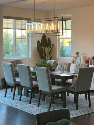 Beckman Glass Lantern Rectangular Dining Room Chandelier 54"