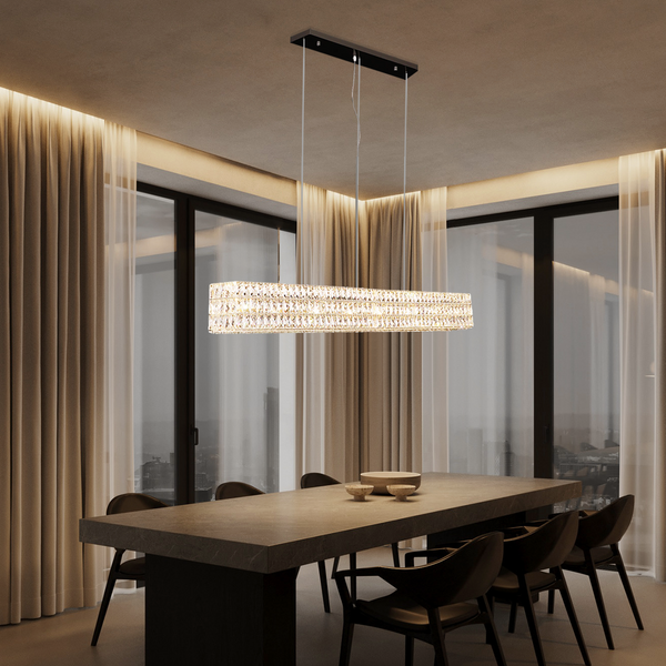 Dina Halo Rectangular Crystal Chandelier