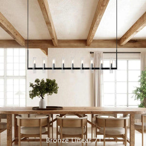 Ravelle 71" Linear Chandelier 9-Light Brass Glass LED Fixture