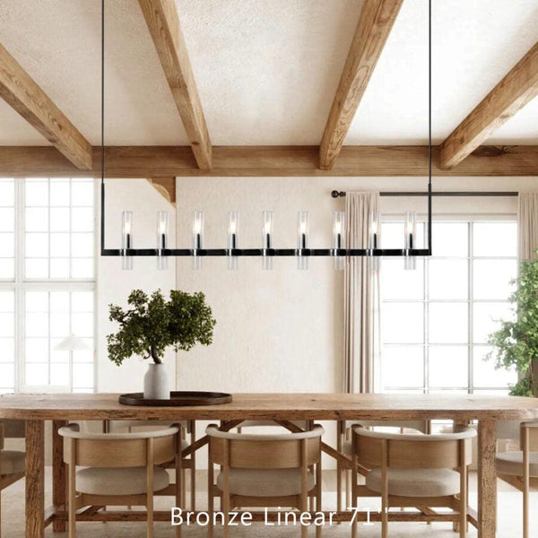 Ravelle 71" Linear Chandelier 9-Light Brass Glass LED Fixture