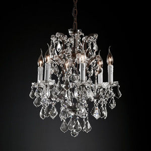 19th C. Rococo Iron & Crystal Round Dining Room Chandelier 18"