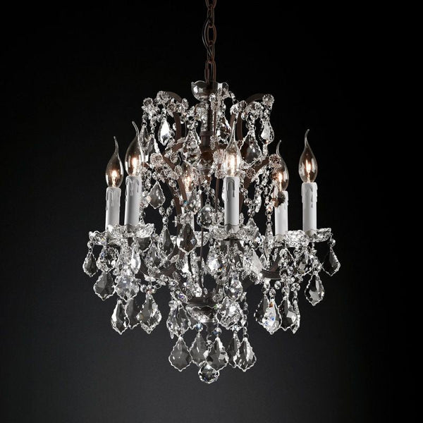 19th C. Rococo Iron & Crystal Round Dining Room Chandelier 18"