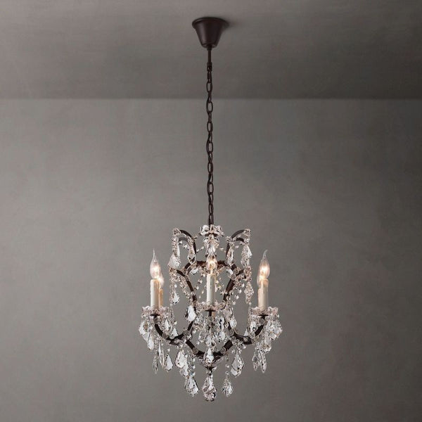 19th C. Rococo Iron & Crystal Round Dining Room Chandelier 18"