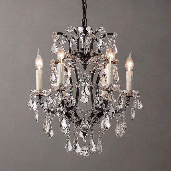 19th C. Rococo Iron & Crystal Round Dining Room Chandelier 18"
