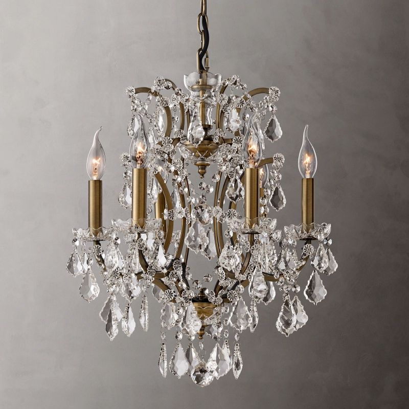 19th C. Rococo Iron & Crystal Round Dining Room Chandelier 18"