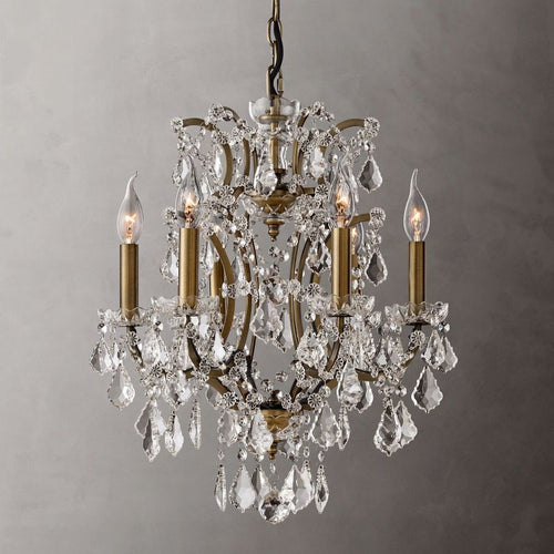 19th C. Rococo Iron & Crystal Round Dining Room Chandelier 18"
