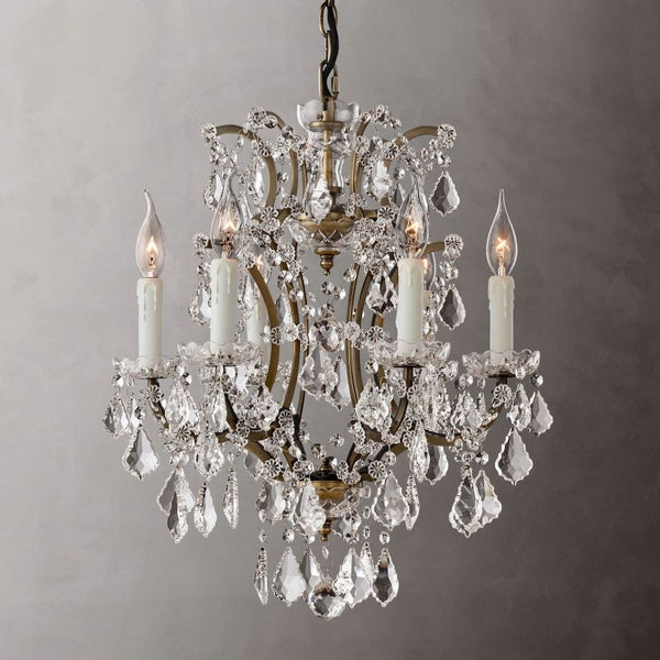 19th C. Rococo Iron & Crystal Round Dining Room Chandelier 18"