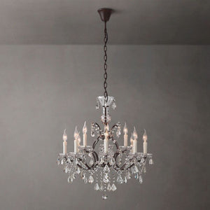 19th C. Rococo Iron & Crystal Round Dining Room Chandelier 28"