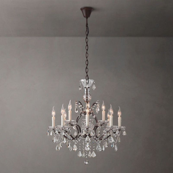 19th C. Rococo Iron & Crystal Round Dining Room Chandelier 28"