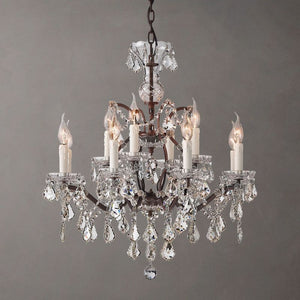 19th C. Rococo Iron & Crystal Round Dining Room Chandelier 28"