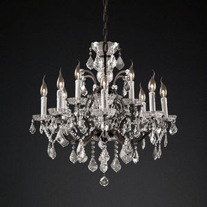 19th C. Rococo Iron & Crystal Round Dining Room Chandelier 28"