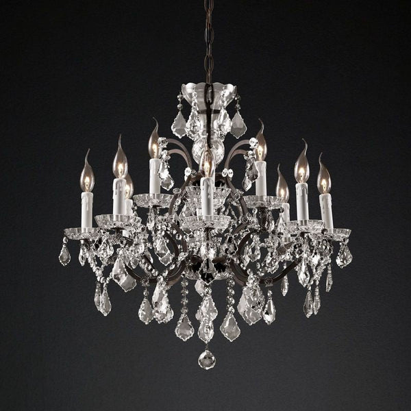 19th C. Rococo Iron & Crystal Round Dining Room Chandelier 28"