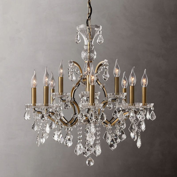 19th C. Rococo Iron & Crystal Round Dining Room Chandelier 28"