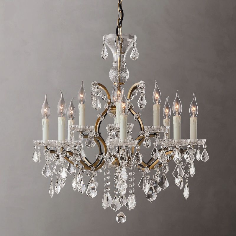 19th C. Rococo Iron & Crystal Round Dining Room Chandelier 28"