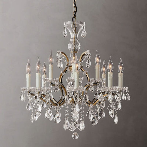 19th C. Rococo Iron & Crystal Round Dining Room Chandelier 28"
