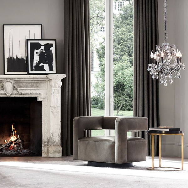 19th C. Rococo Iron & Crystal Round Dining Room Chandelier 18"