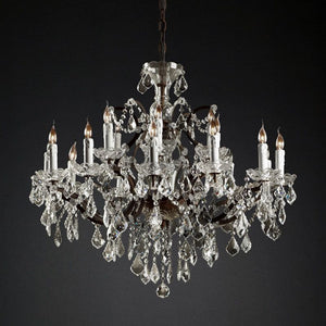 19th C. Rococo Iron & Crystal Round Dining Room Chandelier 33"