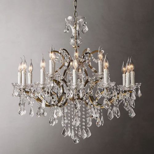 19th C. Rococo Iron & Crystal Round Dining Room Chandelier 33"