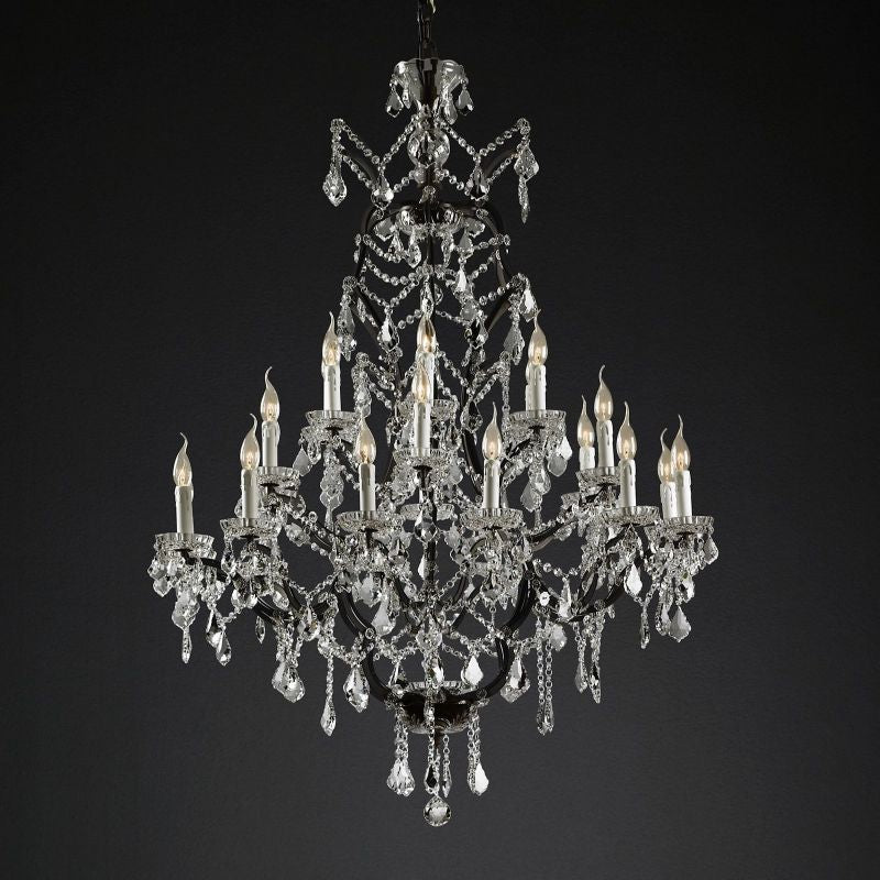 19th C. Rococo Iron & Crystal Round Dining Room Chandelier 40"