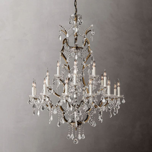 19th C. Rococo Iron & Crystal Round Dining Room Chandelier 40"
