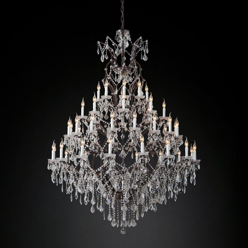 19th C. Rococo Iron & Crystal Round Dining Room Chandelier 60"