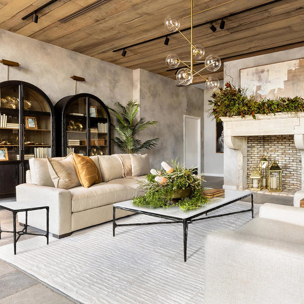 Thaddeus Forged Iron Rectangle Marble Coffee Table