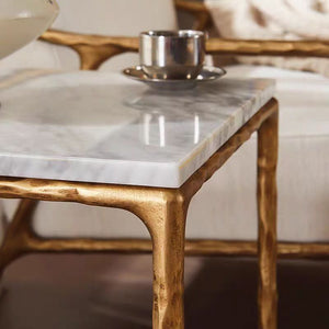 Thaddeus Forged Iron Rectangle Marble Coffee Table