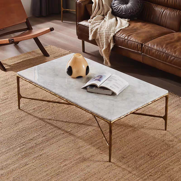 Thaddeus Forged Iron Rectangle Marble Coffee Table