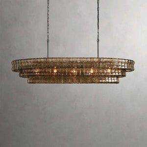 Ghiaccio Oval Curved Glass Chandelier Plated Brass Finish 54 65