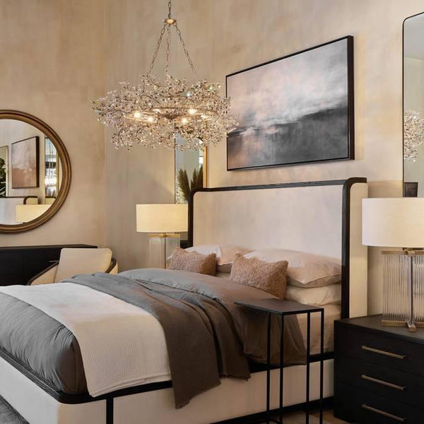Fiore Crown Crystal Chandelier: Luxurious Floral Iron Design, Multiple Sizes & Finishes