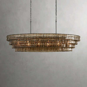 Ghiaccio Oval Curved Glass Chandelier Plated Brass Finish 54 65