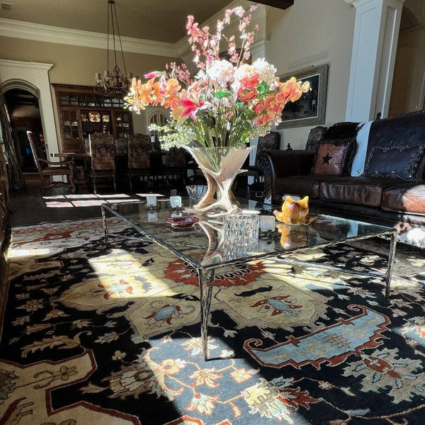 Thaddeus Forged Iron Square Glass Coffee Table
