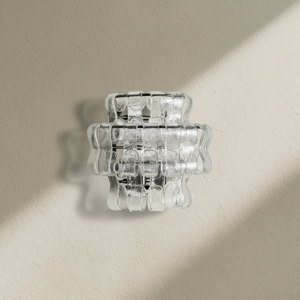 Ghiaccio Curved Glass Wall Sconce with Plated Brass Finish