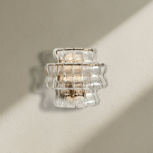 Ghiaccio Curved Glass Wall Sconce with Plated Brass Finish