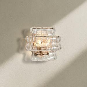Ghiaccio Curved Glass Wall Sconce with Plated Brass Finish
