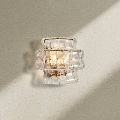 Ghiaccio Curved Glass Wall Sconce with Plated Brass Finish