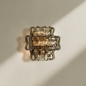 Ghiaccio Curved Glass Wall Sconce with Plated Brass Finish