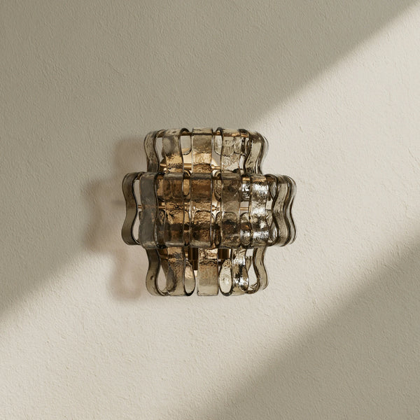 Ghiaccio Curved Glass Wall Sconce with Plated Brass Finish