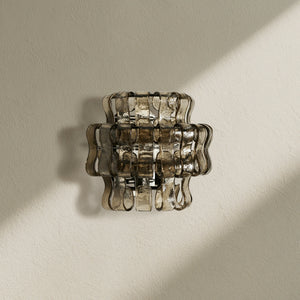 Ghiaccio Curved Glass Wall Sconce with Plated Brass Finish