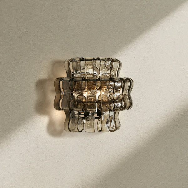 Ghiaccio Curved Glass Wall Sconce with Plated Brass Finish