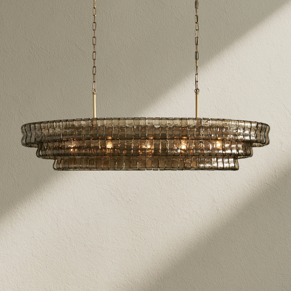 Ghiaccio Oval Curved Glass Chandelier Plated Brass Finish 54 65