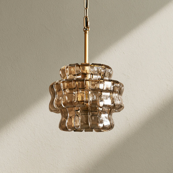 Ghiaccio Textured Glass Pendant Light with Brass or Bronze