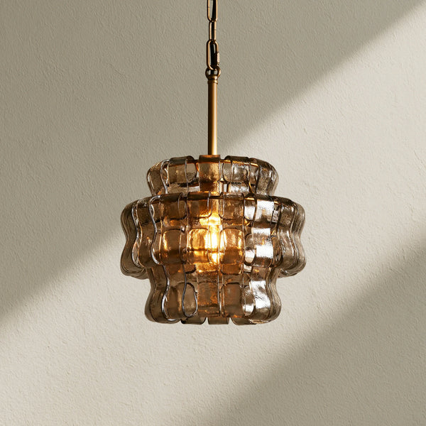 Ghiaccio Textured Glass Pendant Light with Brass or Bronze