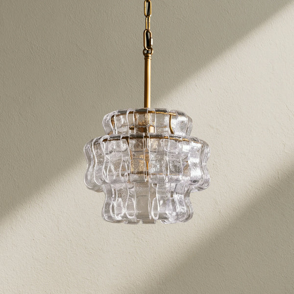 Ghiaccio Textured Glass Pendant Light with Brass or Bronze