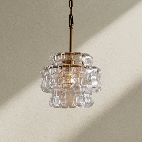 Ghiaccio Textured Glass Pendant Light with Brass or Bronze