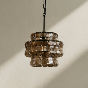 Ghiaccio Textured Glass Pendant Light with Brass or Bronze