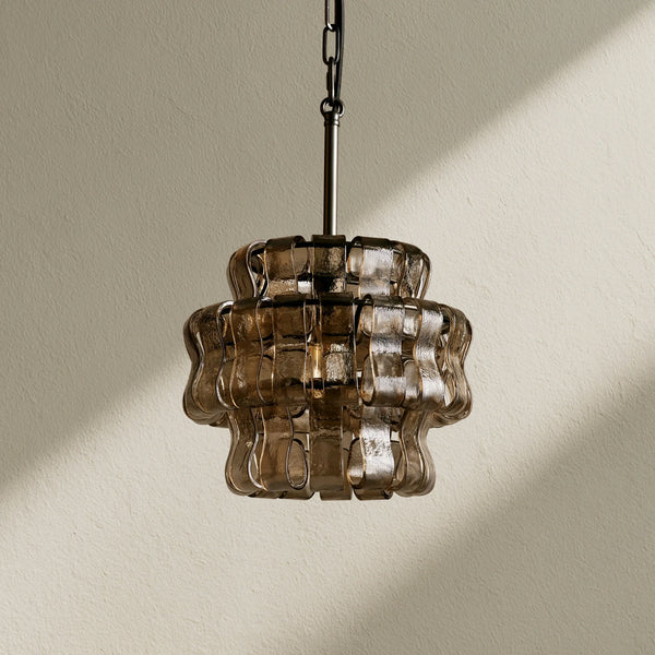 Ghiaccio Textured Glass Pendant Light with Brass or Bronze