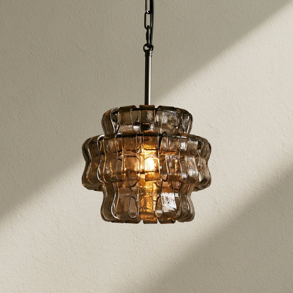Ghiaccio Textured Glass Pendant Light with Brass or Bronze