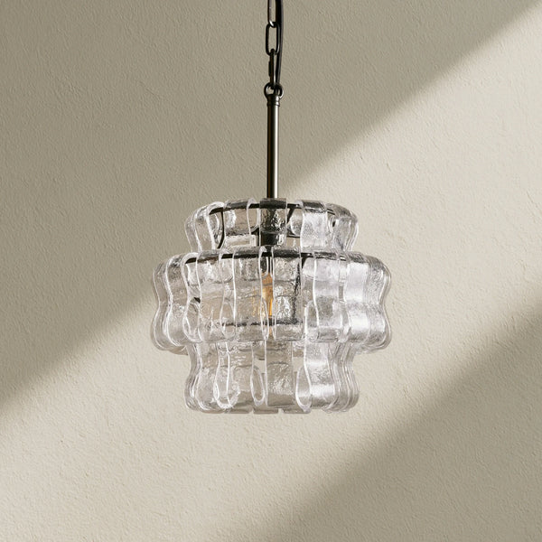 Ghiaccio Textured Glass Pendant Light with Brass or Bronze