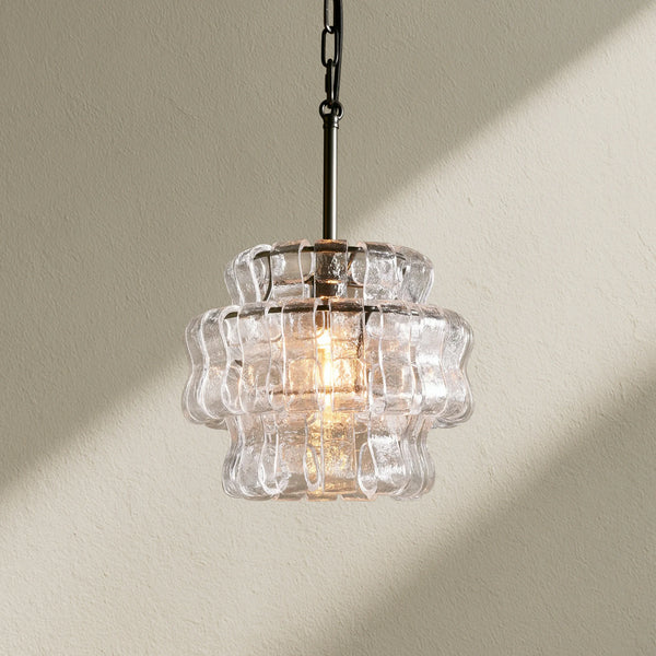 Ghiaccio Textured Glass Pendant Light with Brass or Bronze